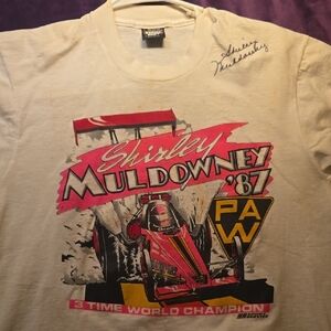 Shirley Muldowney '87 Graphic T-Shirt   Sighned  * Single stich some stains Vntg